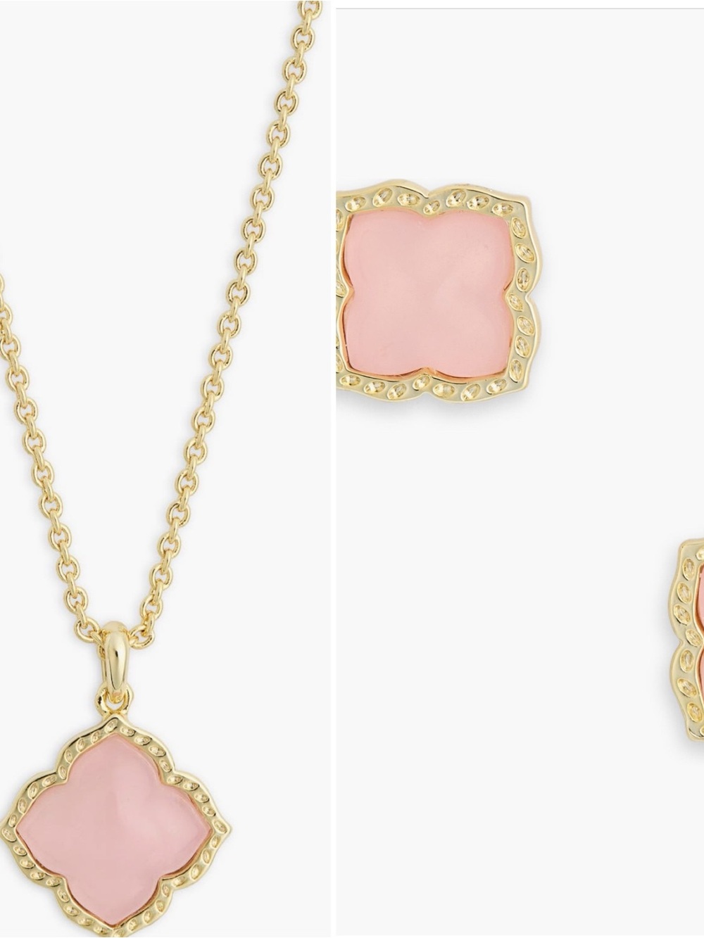 Kendra Scott Mallory Pendant Necklace &  Earrings Set, gold/ pink NWT